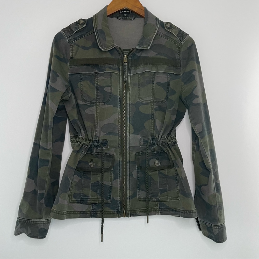 Express Camo Drawstring Utility Jacket Green S - image 1